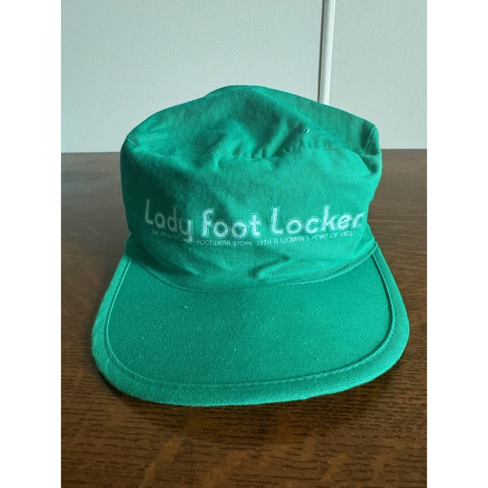 VTG Lady Foot Locker Hat‎ Sun Womens 7 3/8 Green Cotton Twill Logo Summer Casual